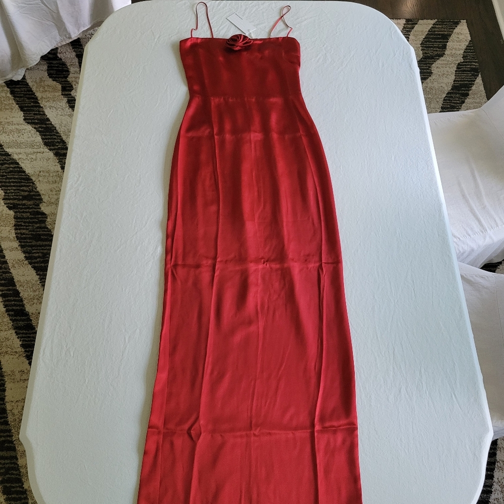Reformation Frankie Red Silk Rosette Dress NWT 4